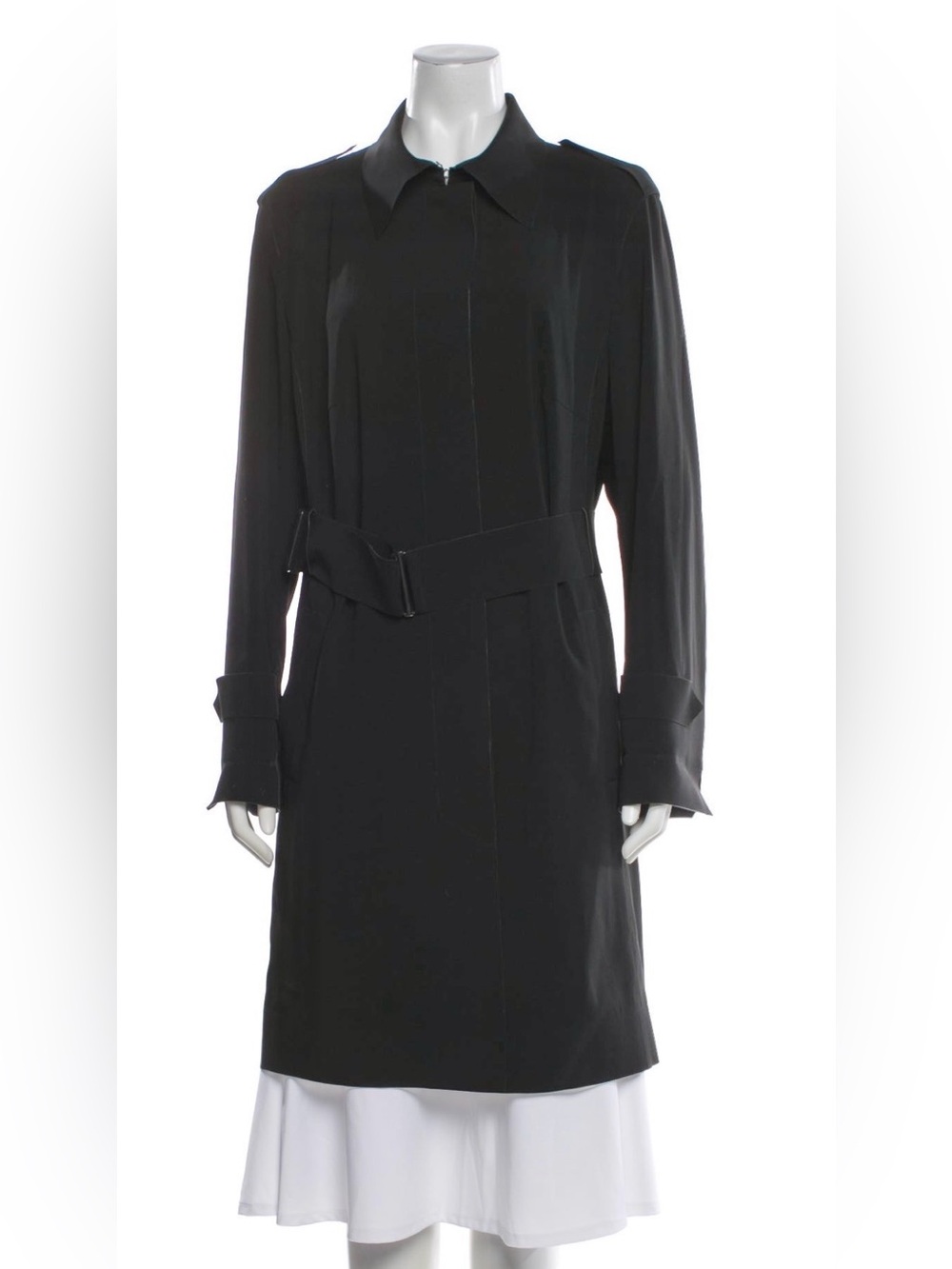 $1,790 Akris Punto Black Technical Stretch Crepe Black Belted Trench Coat US 12